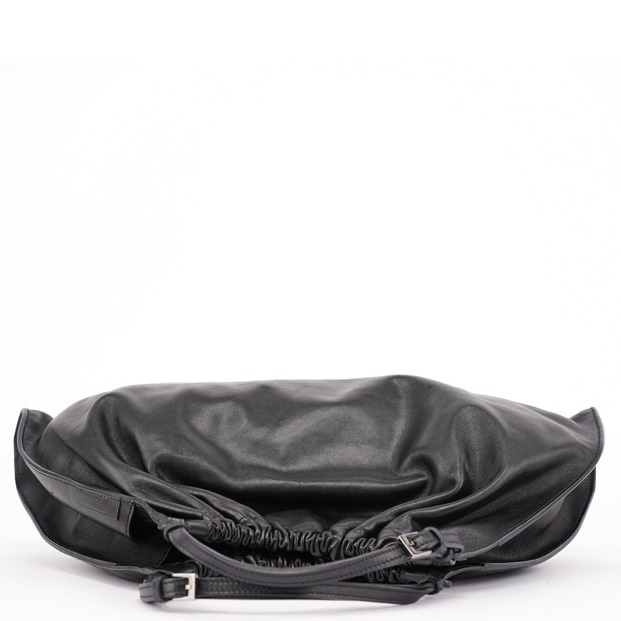 001 4335 Black Calfskin Ruched Tote Bag