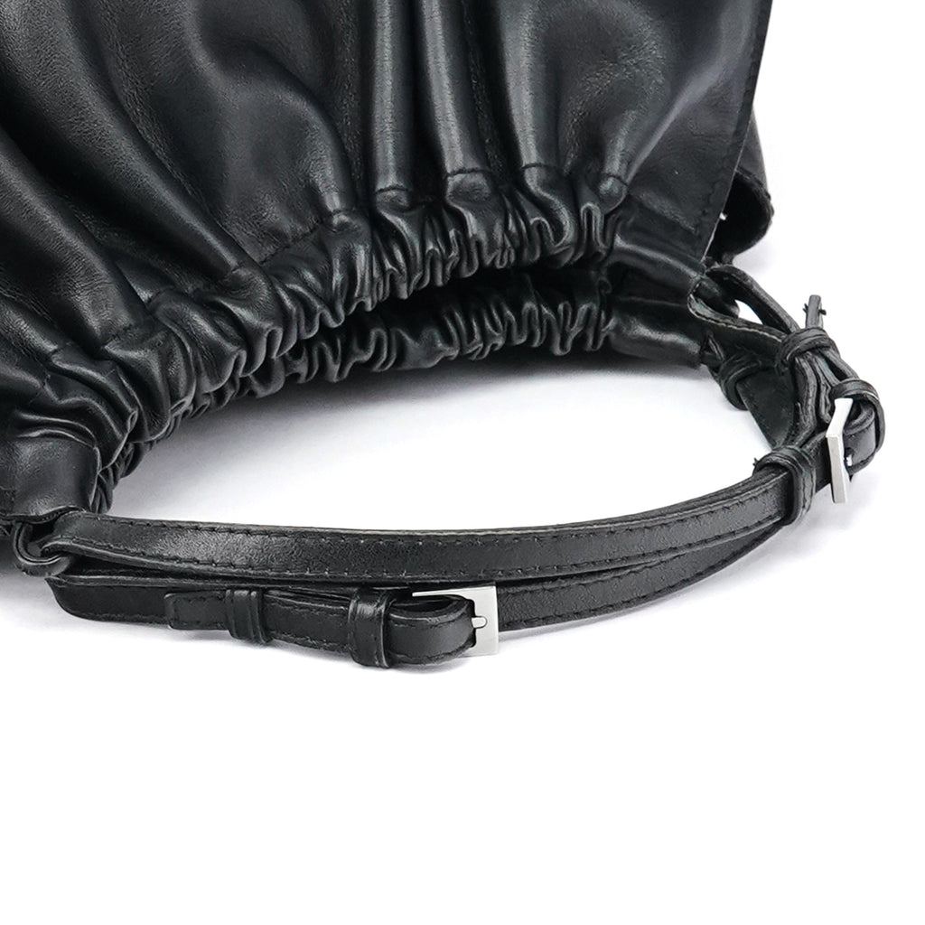 001 4335 Black Ruched Calfskin Shoulder Bag