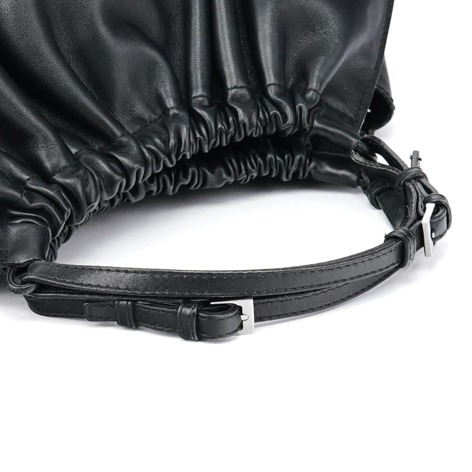 001 4335 Black Ruched Calfskin Shoulder Bag