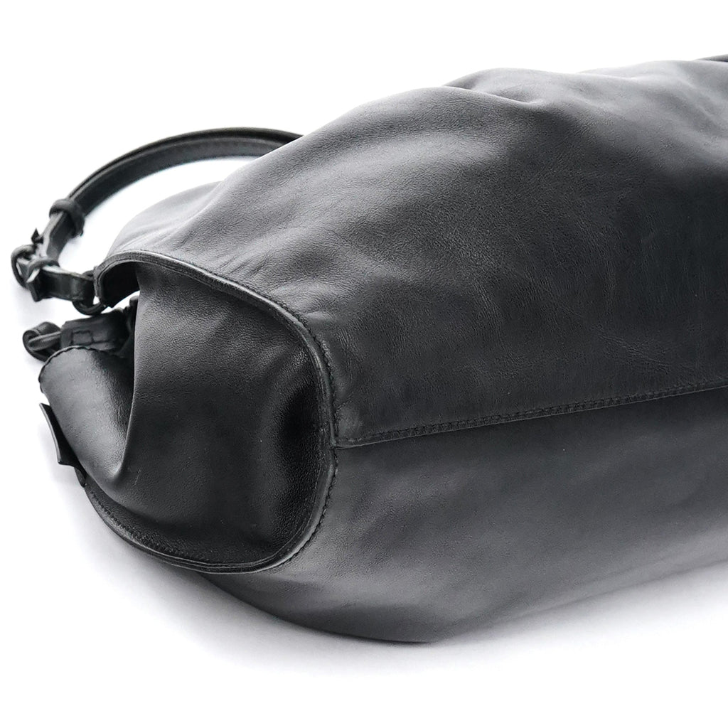 001 4335 Black Ruched Calfskin Shoulder Bag