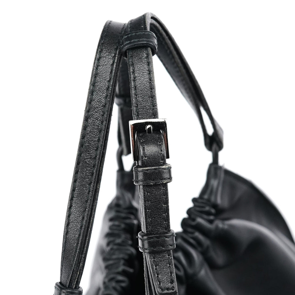 001 4335 Black Ruched Calfskin Shoulder Bag