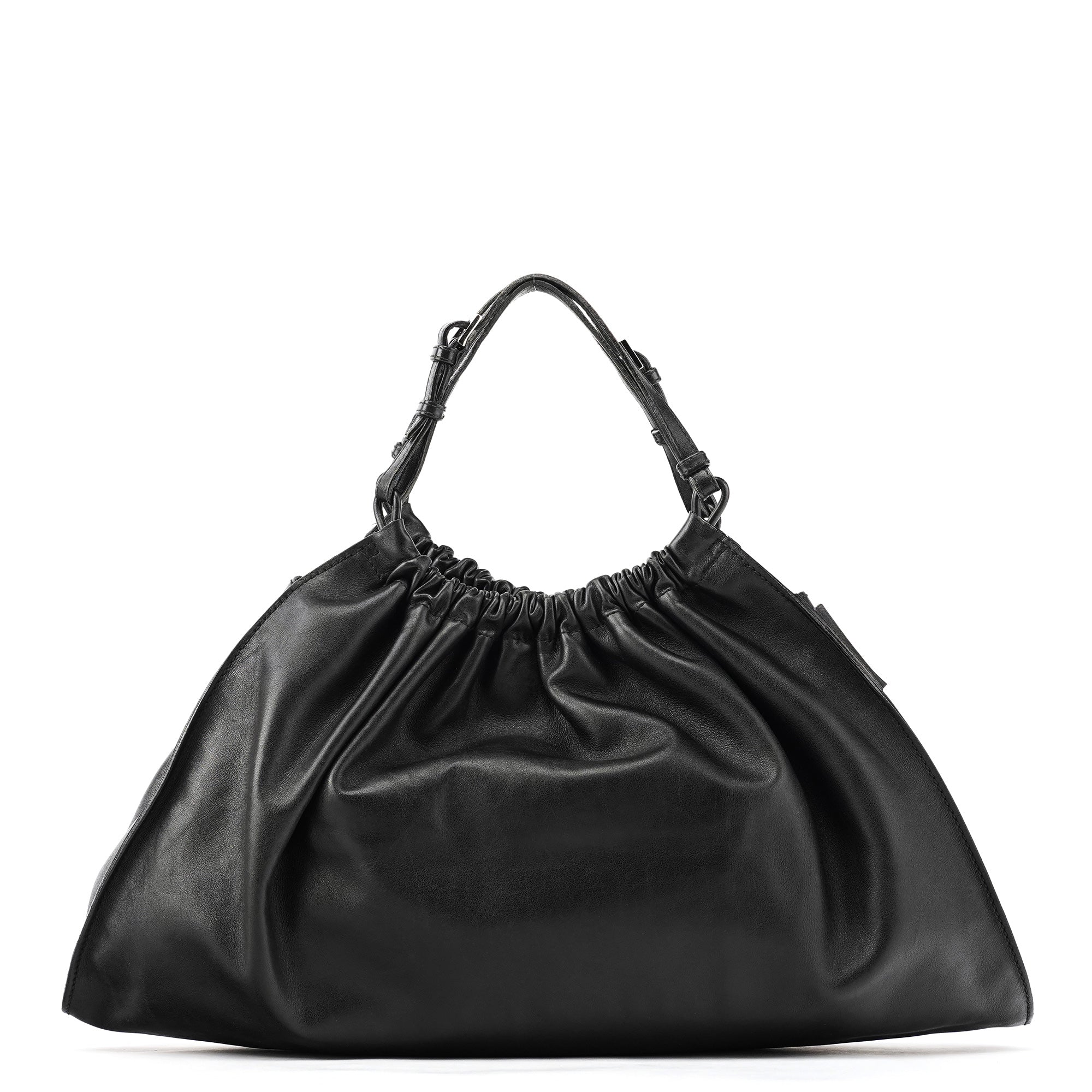 001 4335 Black Ruched Calfskin Shoulder Bag