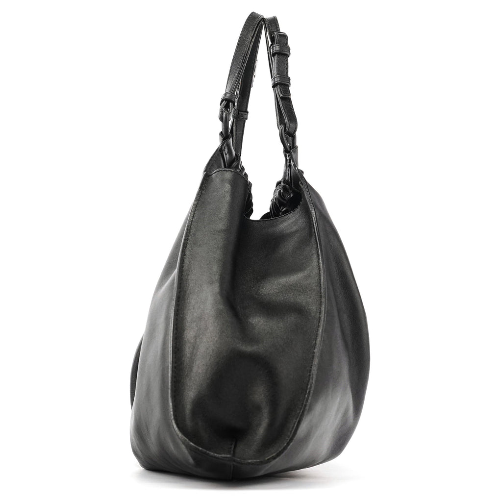 001 4335 Black Ruched Calfskin Shoulder Bag