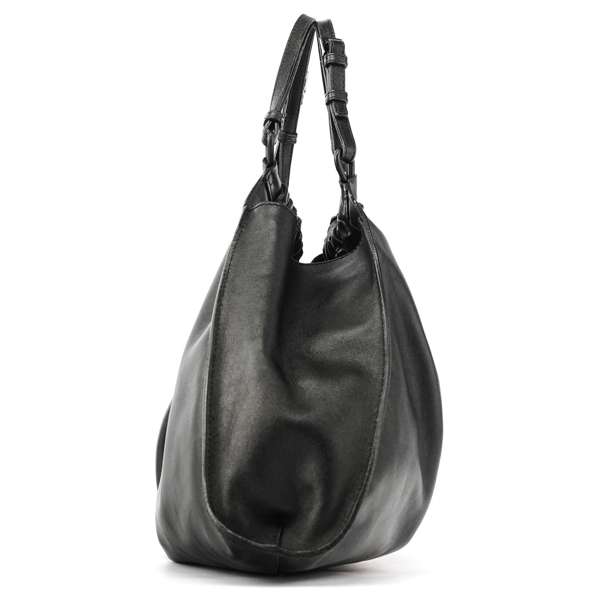 001 4335 Black Ruched Calfskin Shoulder Bag