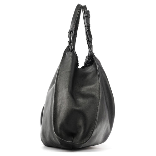 001 4335 Black Ruched Calfskin Shoulder Bag