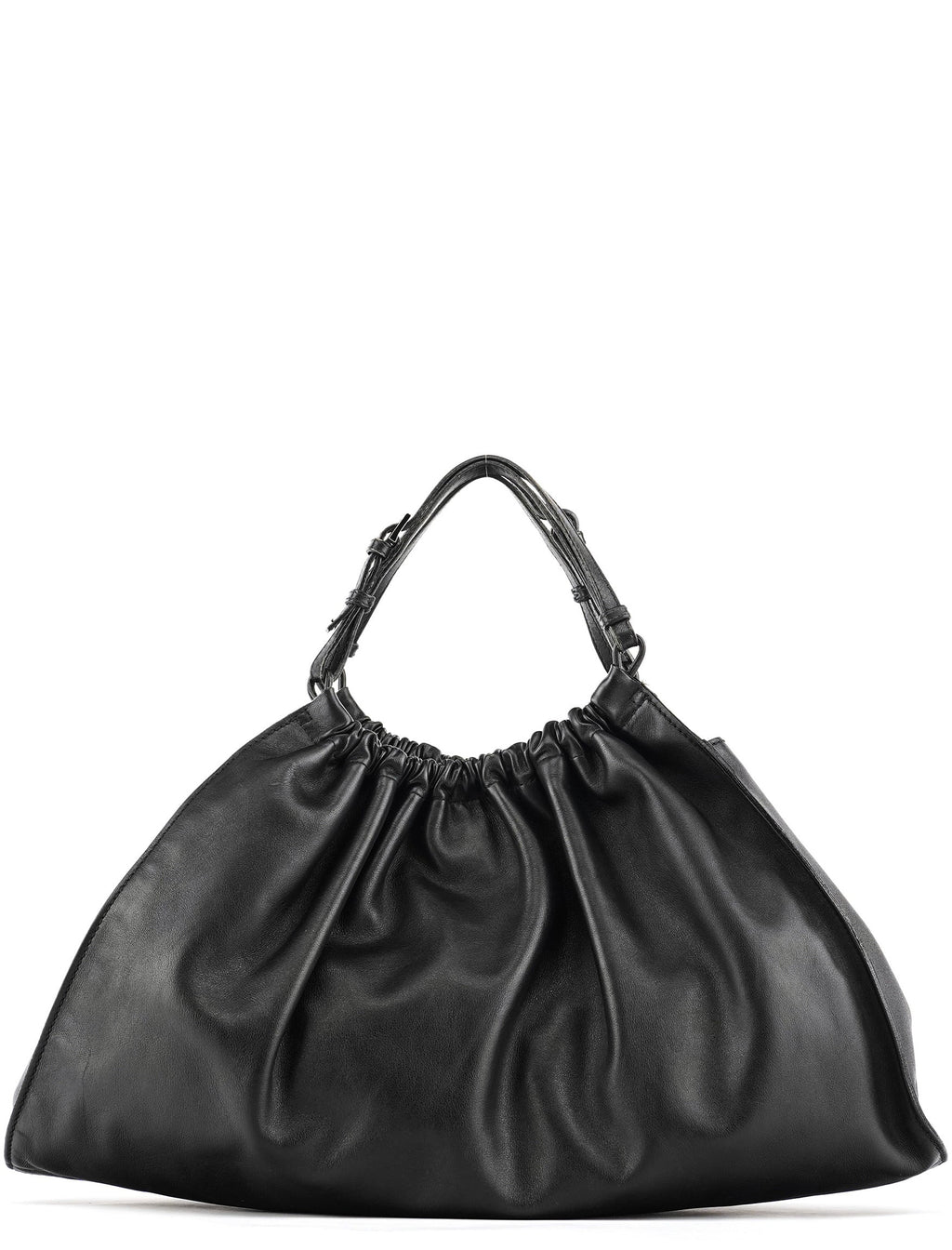 001 4335 Black Ruched Calfskin Shoulder Bag