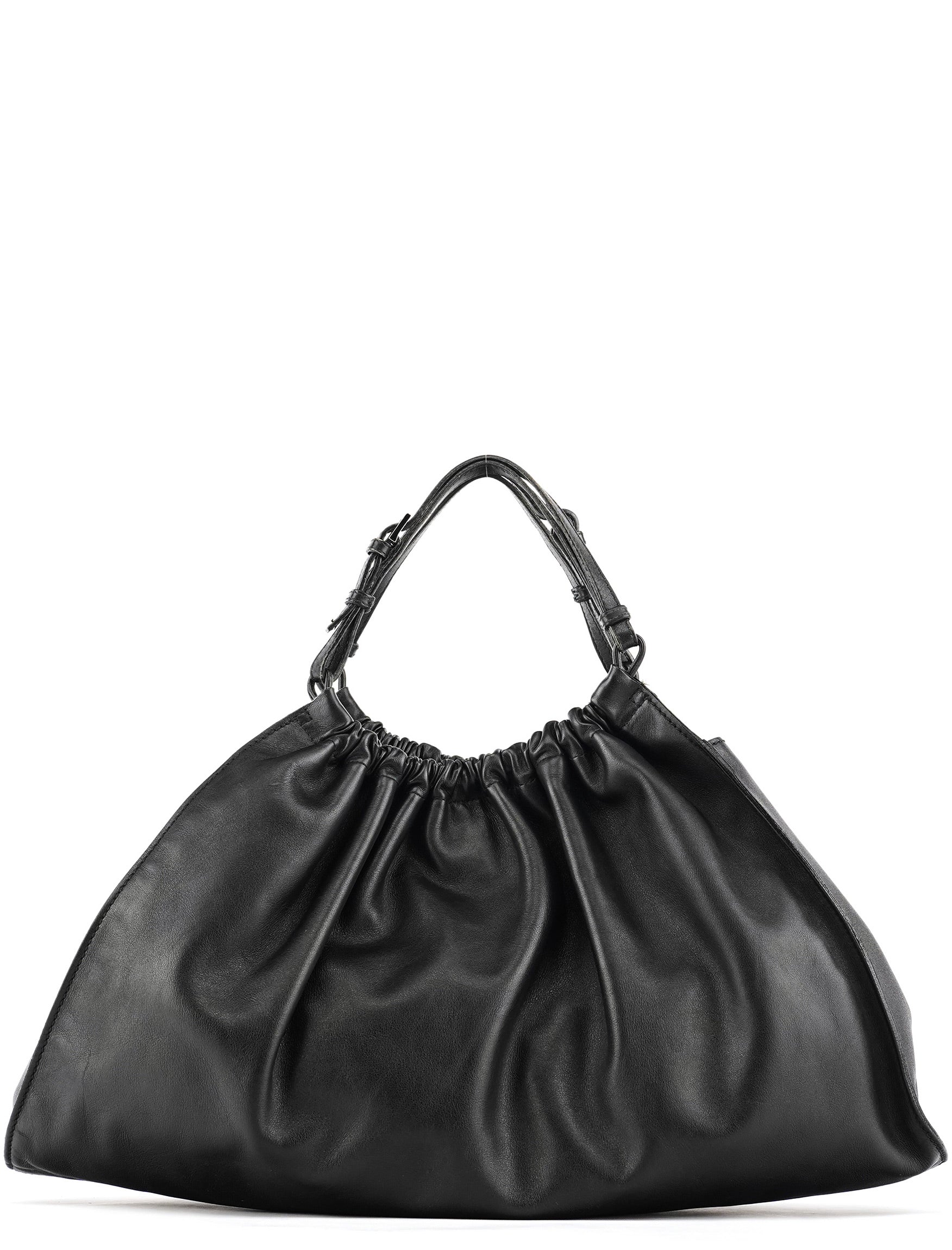 001 4335 Black Ruched Calfskin Shoulder Bag