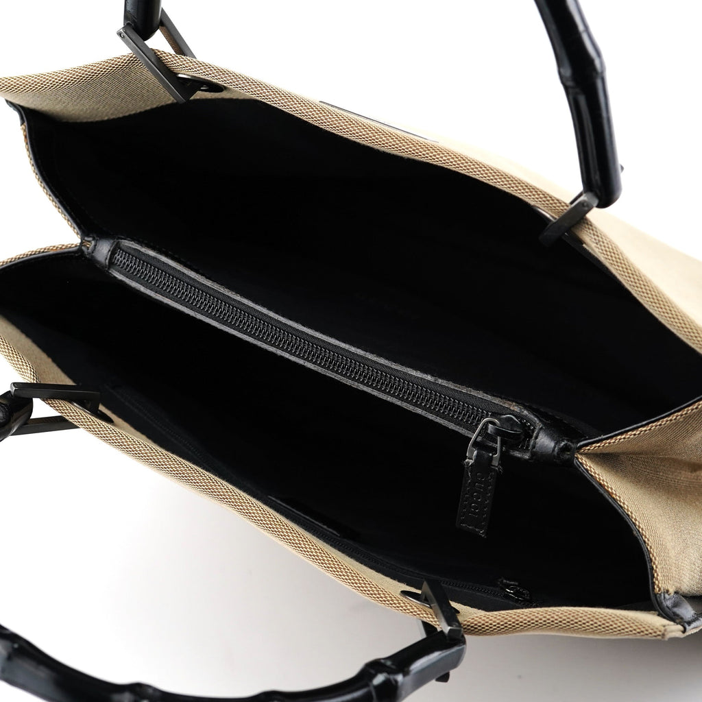 002 1010 Beige Canvas Bamboo Tote Bag