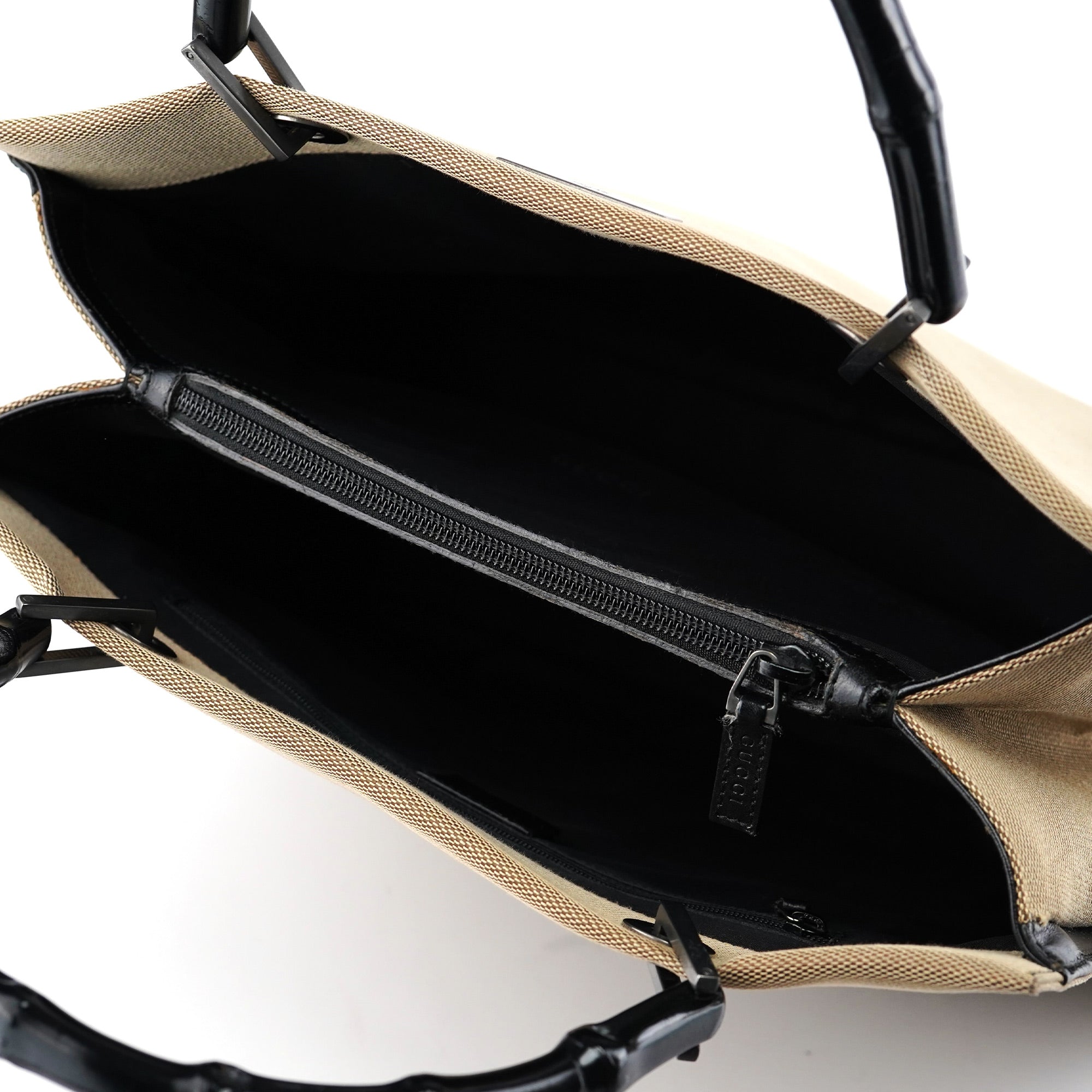 002 1010 Beige Canvas Bamboo Tote Bag