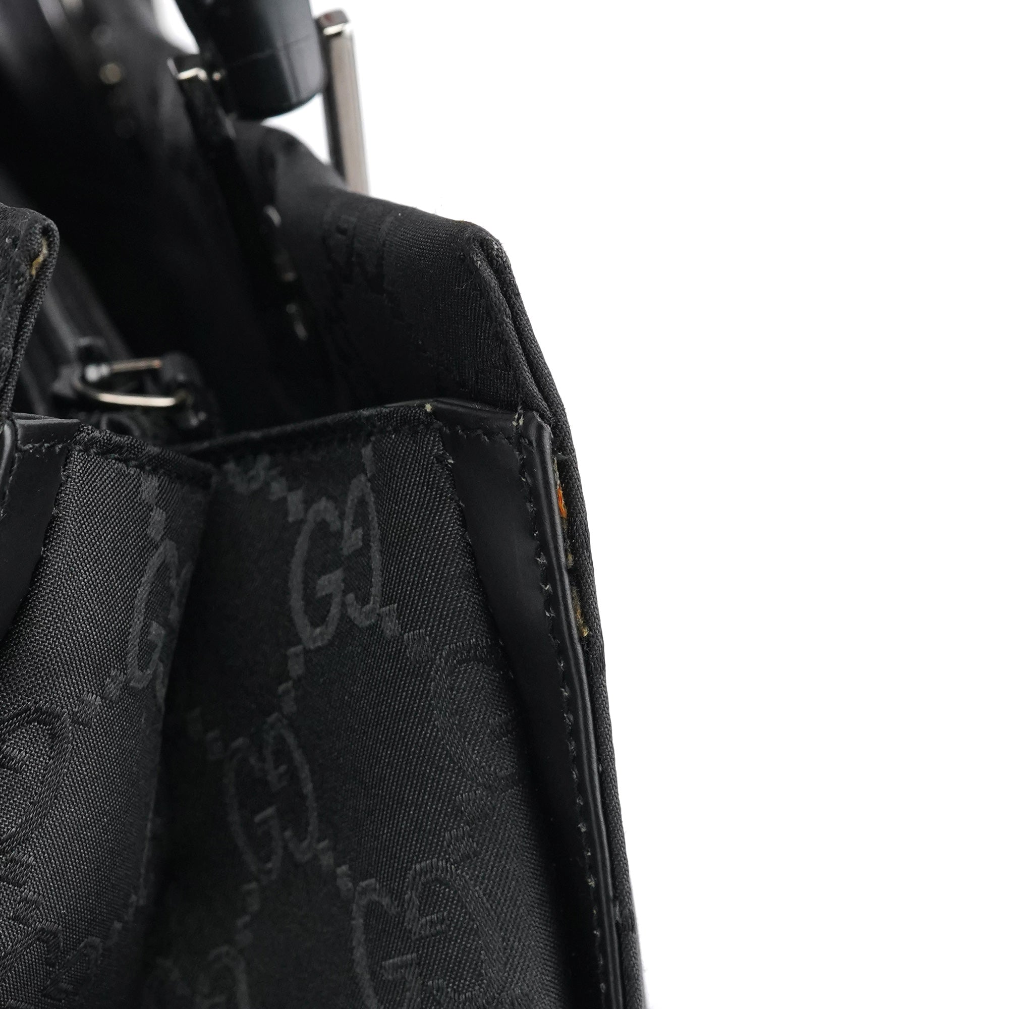 002 1010 Black GG Bamboo Tote Bag