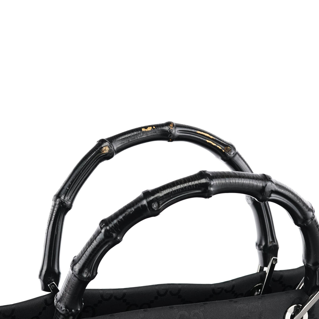 002 1010 Black GG Bamboo Tote Bag