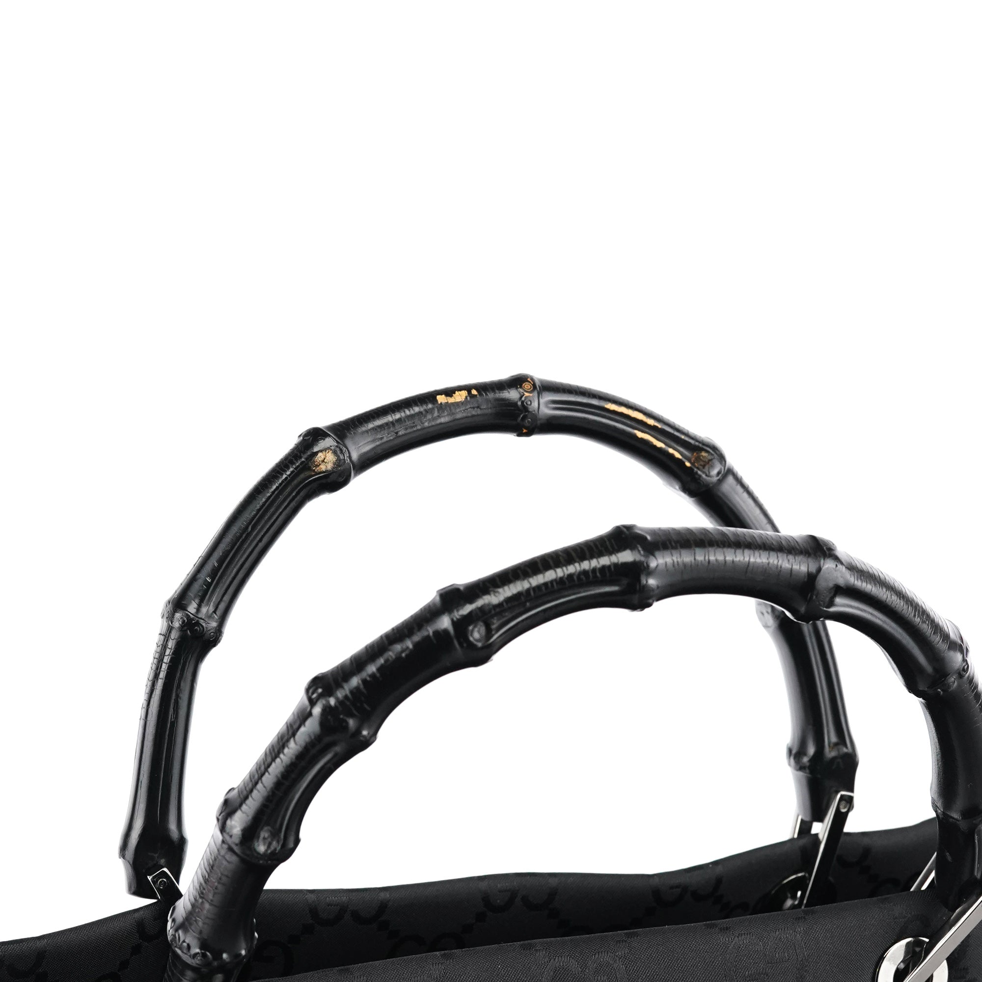 002 1010 Black GG Bamboo Tote Bag