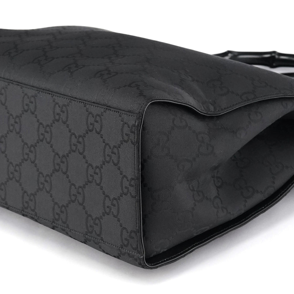 002 1010 Black GG Bamboo Tote Bag