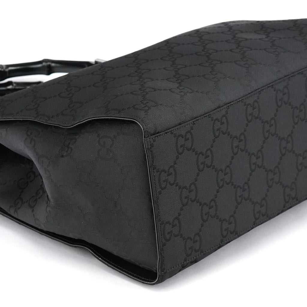 002 1010 Black GG Bamboo Tote Bag