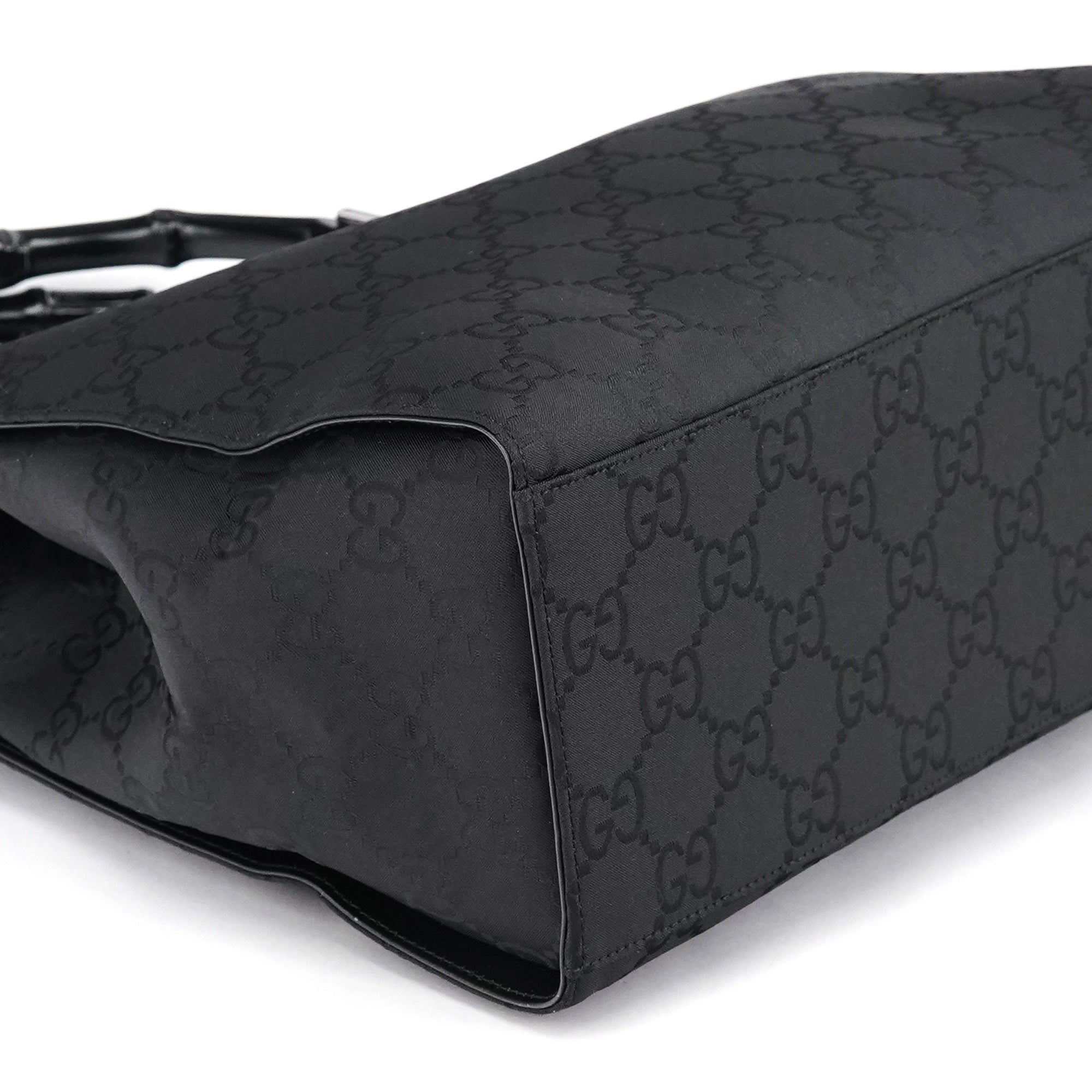 002 1010 Black GG Bamboo Tote Bag