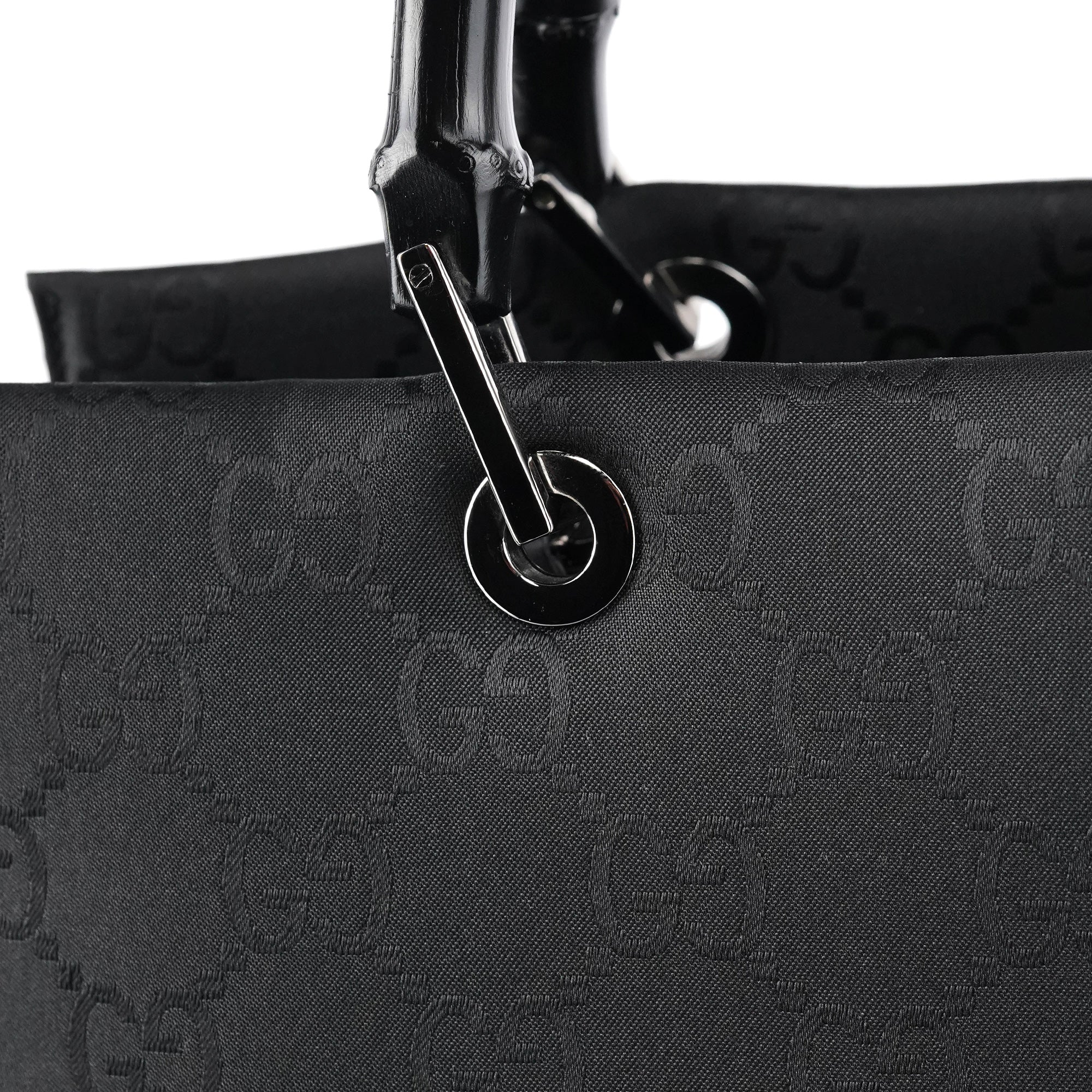 002 1010 Black GG Bamboo Tote Bag