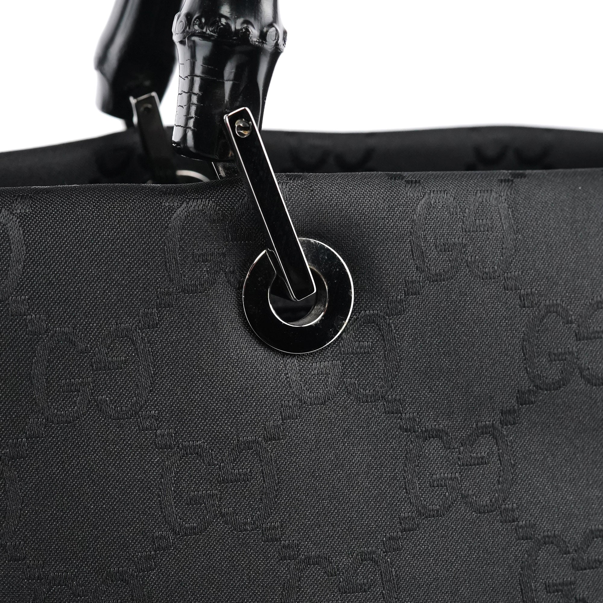 002 1010 Black GG Bamboo Tote Bag
