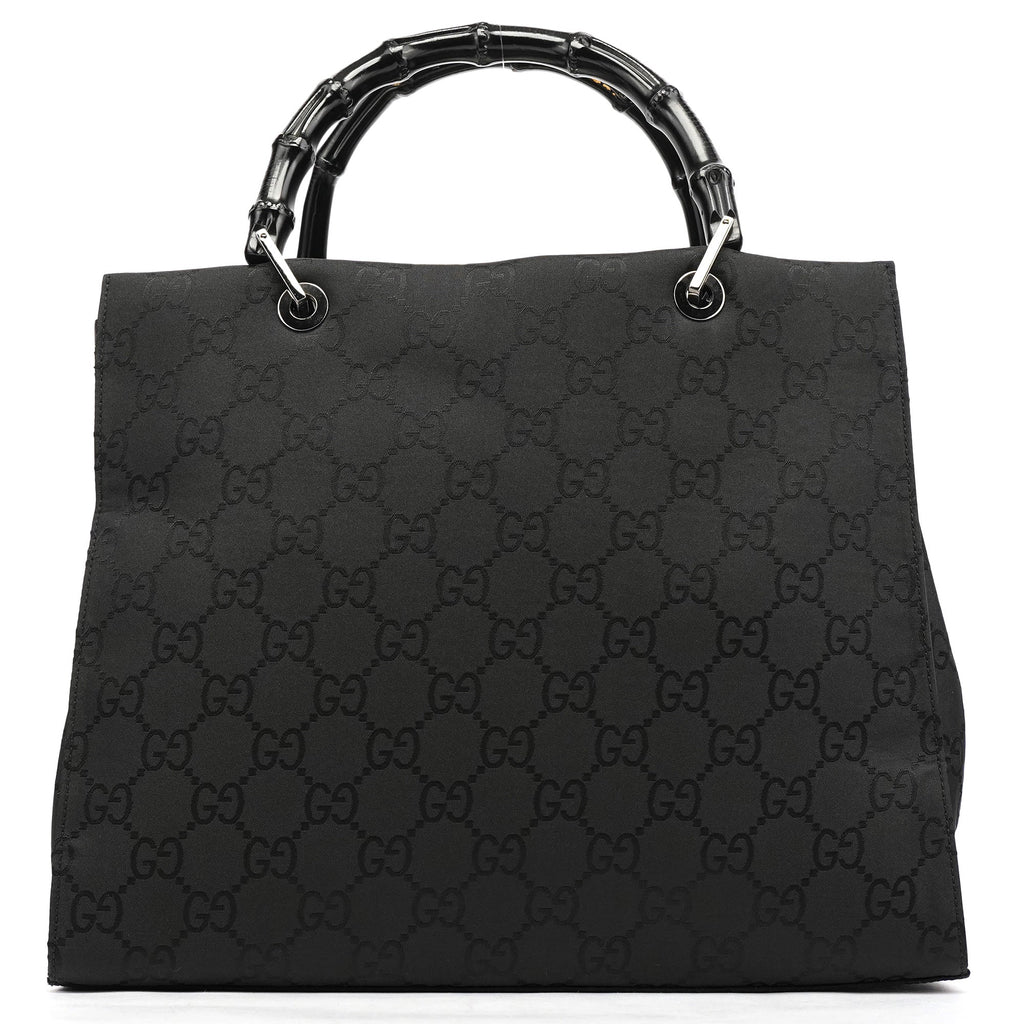 002 1010 Black GG Bamboo Tote Bag