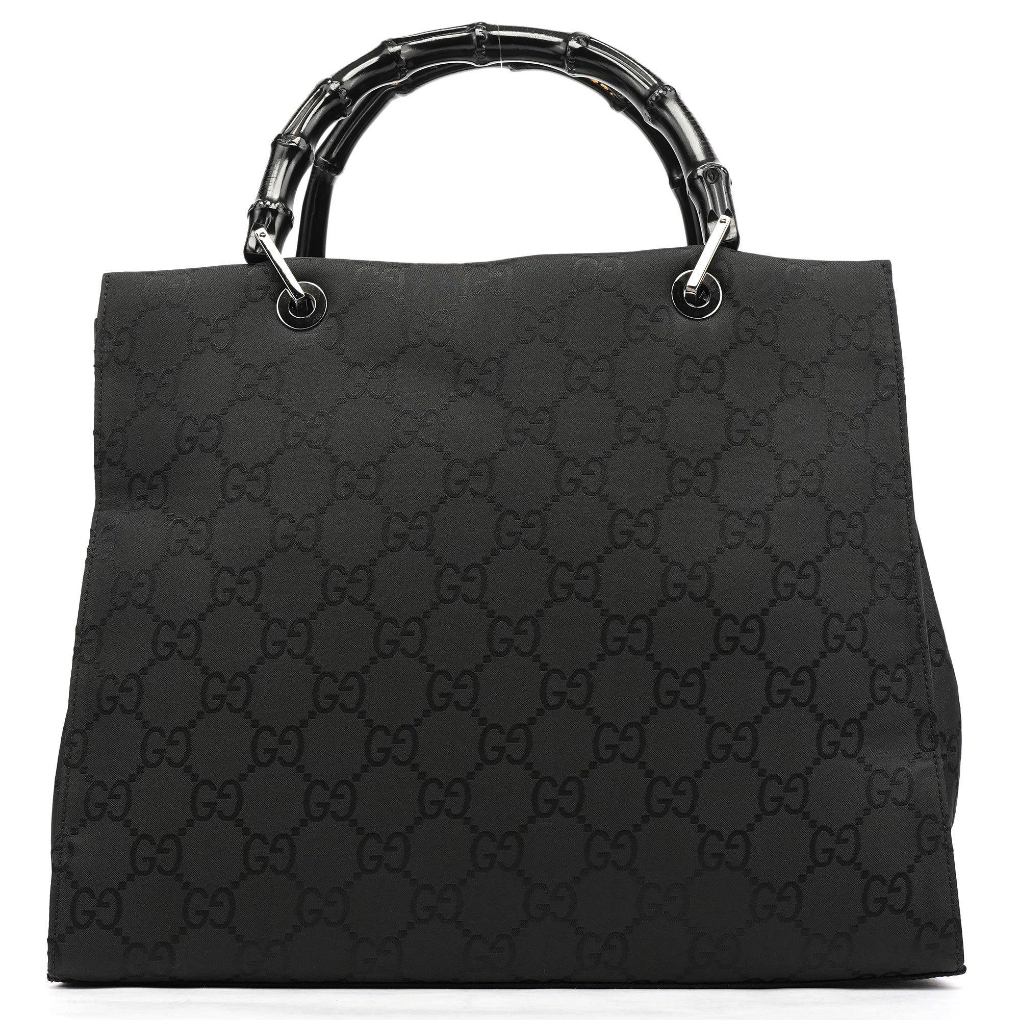 002 1010 Black GG Bamboo Tote Bag