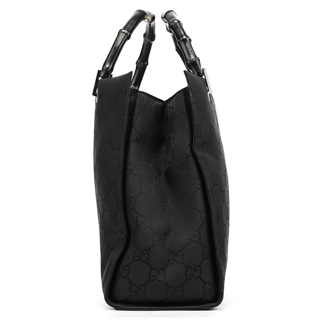 002 1010 Black GG Bamboo Tote Bag