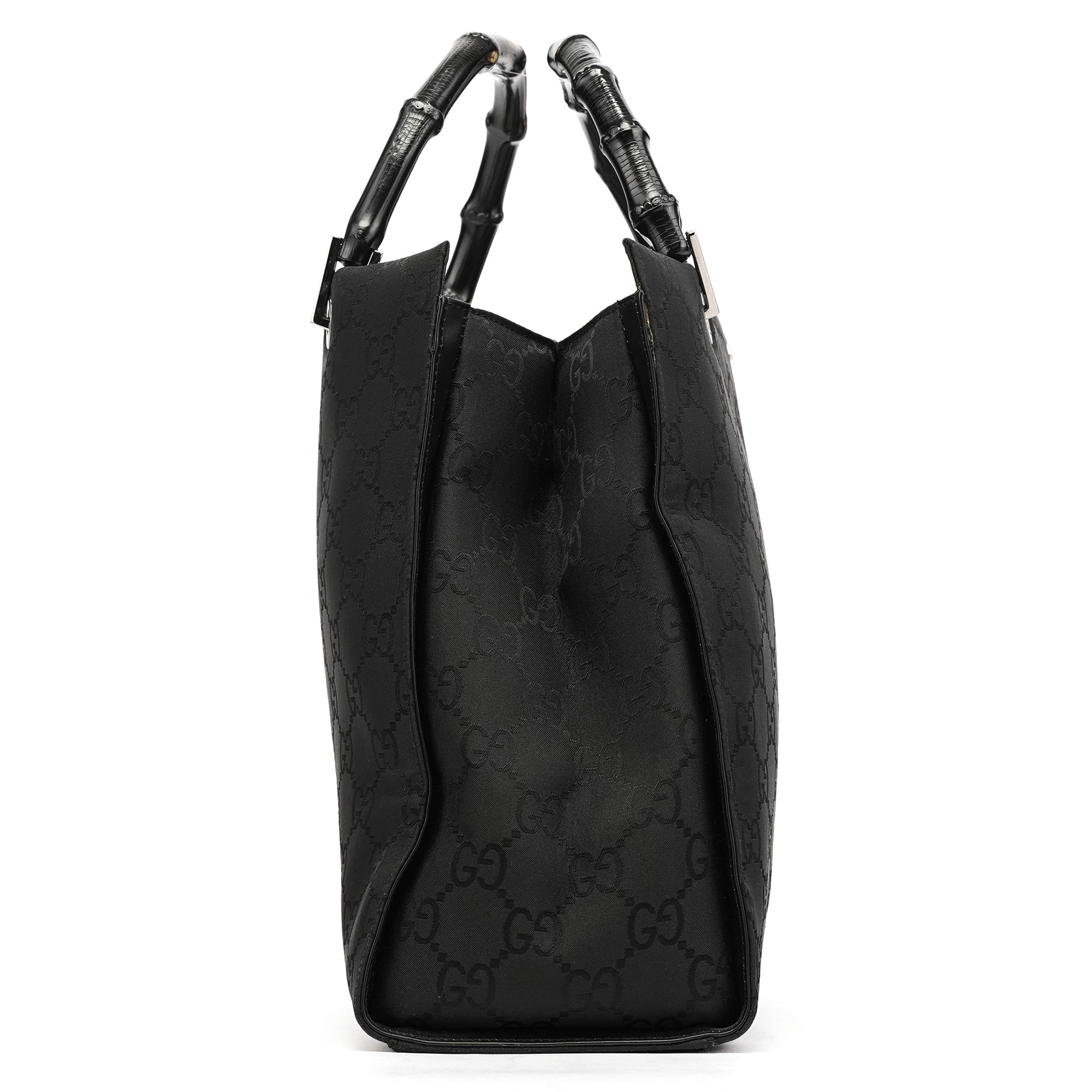 002 1010 Black GG Bamboo Tote Bag
