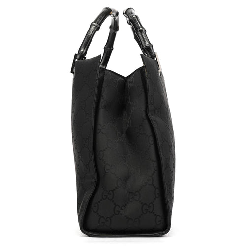 002 1010 Black GG Bamboo Tote Bag