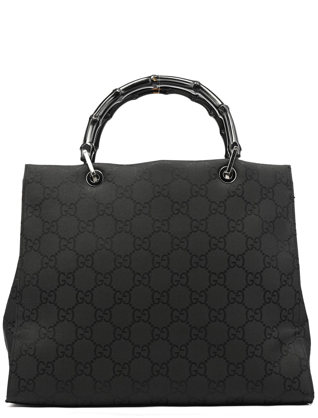 002 1010 Black GG Bamboo Tote Bag