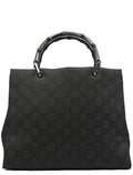 002 1010 Black GG Bamboo Tote Bag