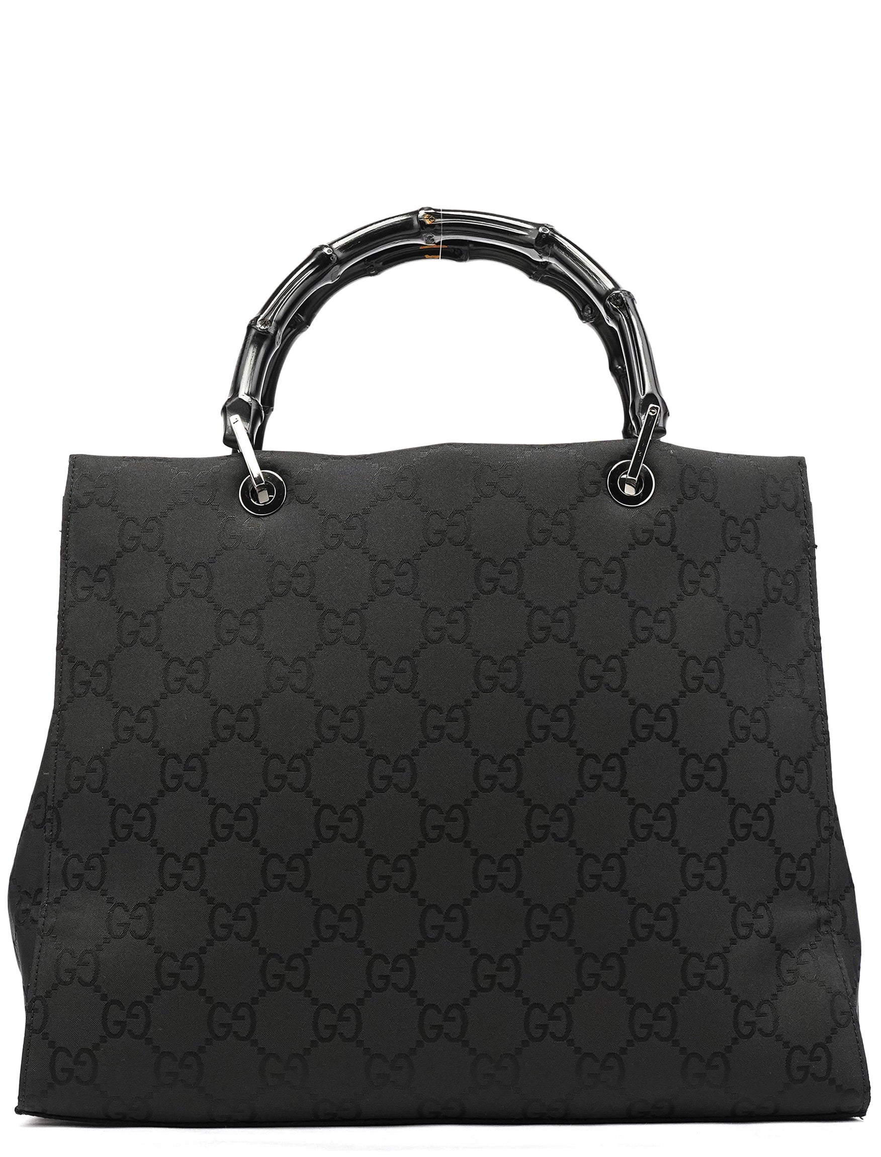 002 1010 Black GG Bamboo Tote Bag