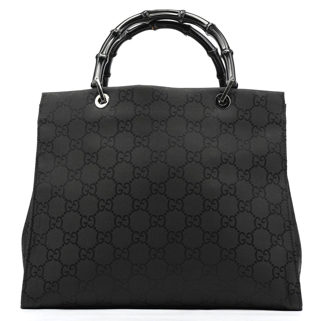 002 1010 Black GG Bamboo Tote Bag