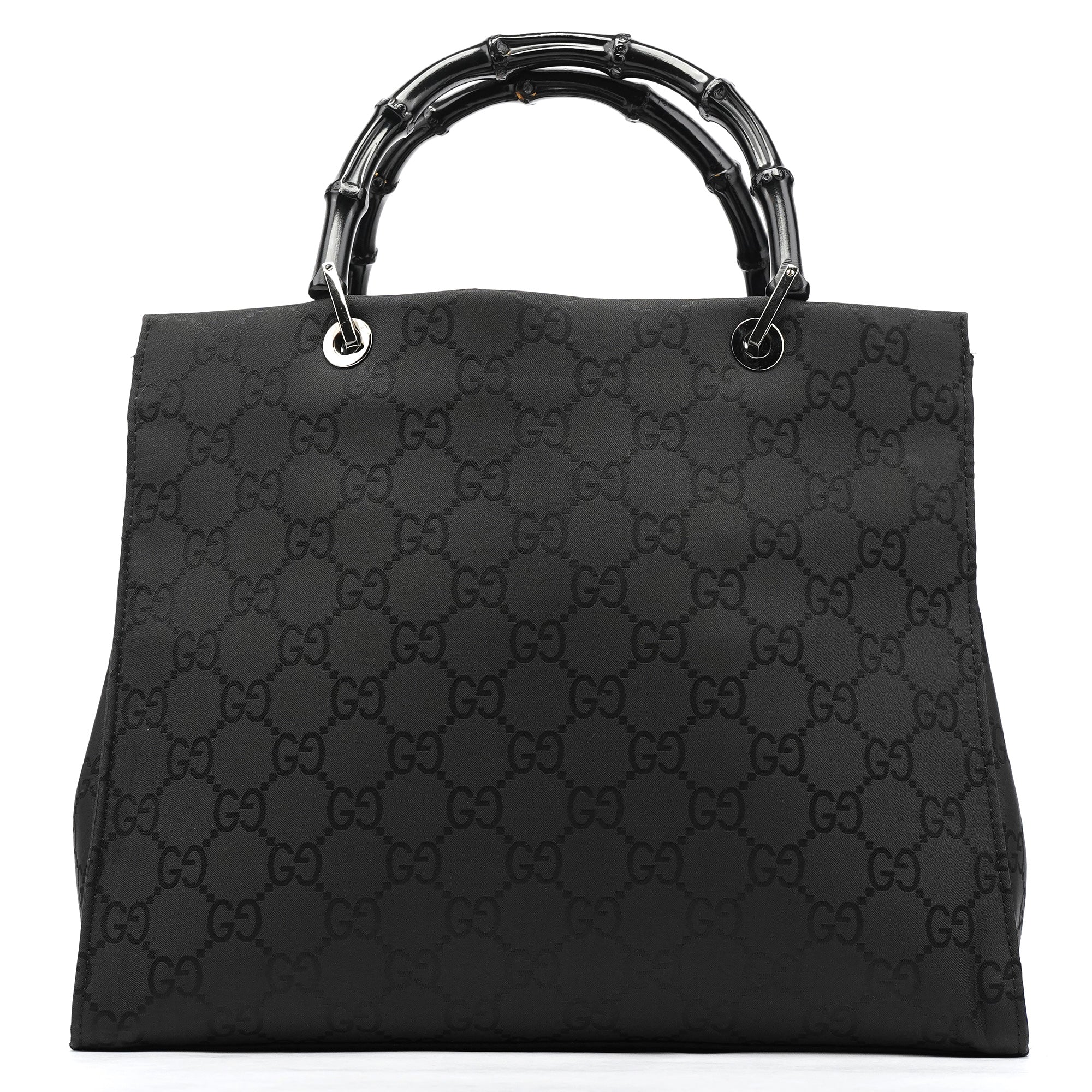 002 1010 Black GG Bamboo Tote Bag