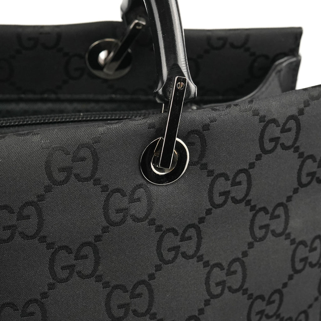 002 1010 Black GG Bamboo Tote Bag