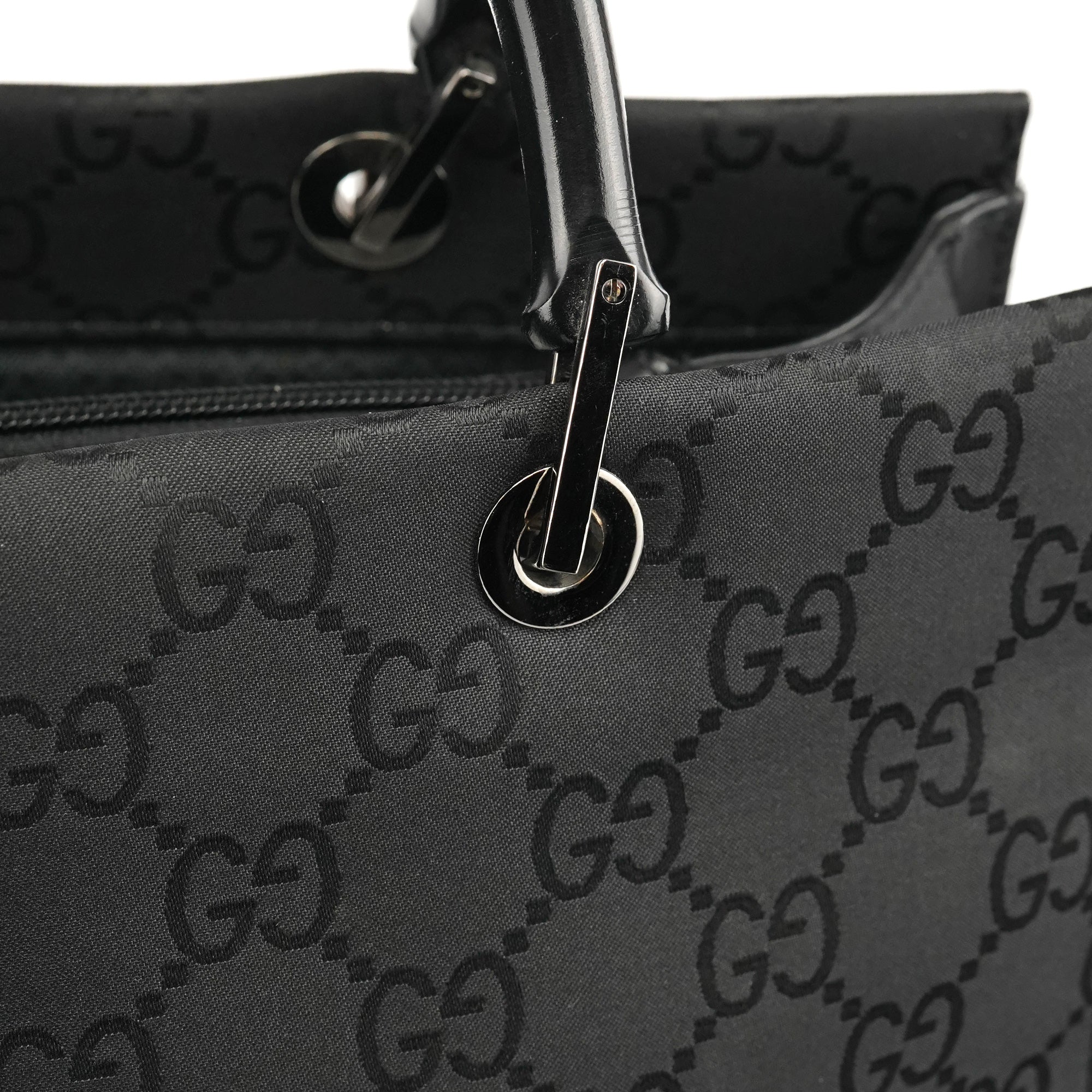 002 1010 Black GG Bamboo Tote Bag