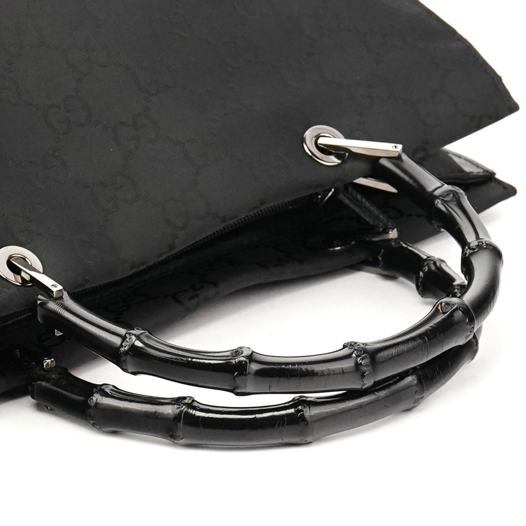 002 1010 Black GG Bamboo Tote Bag