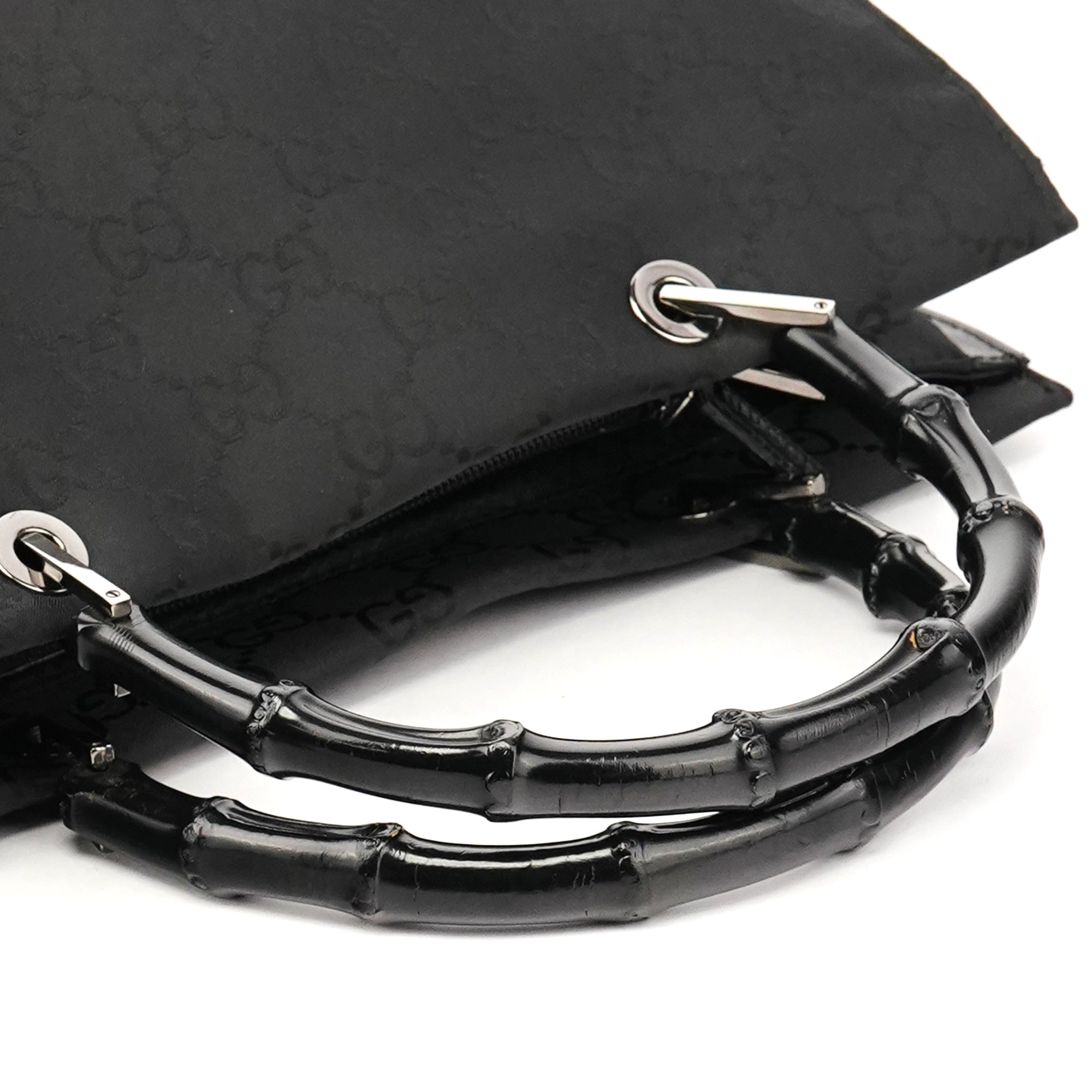 002 1010 Black GG Bamboo Tote Bag