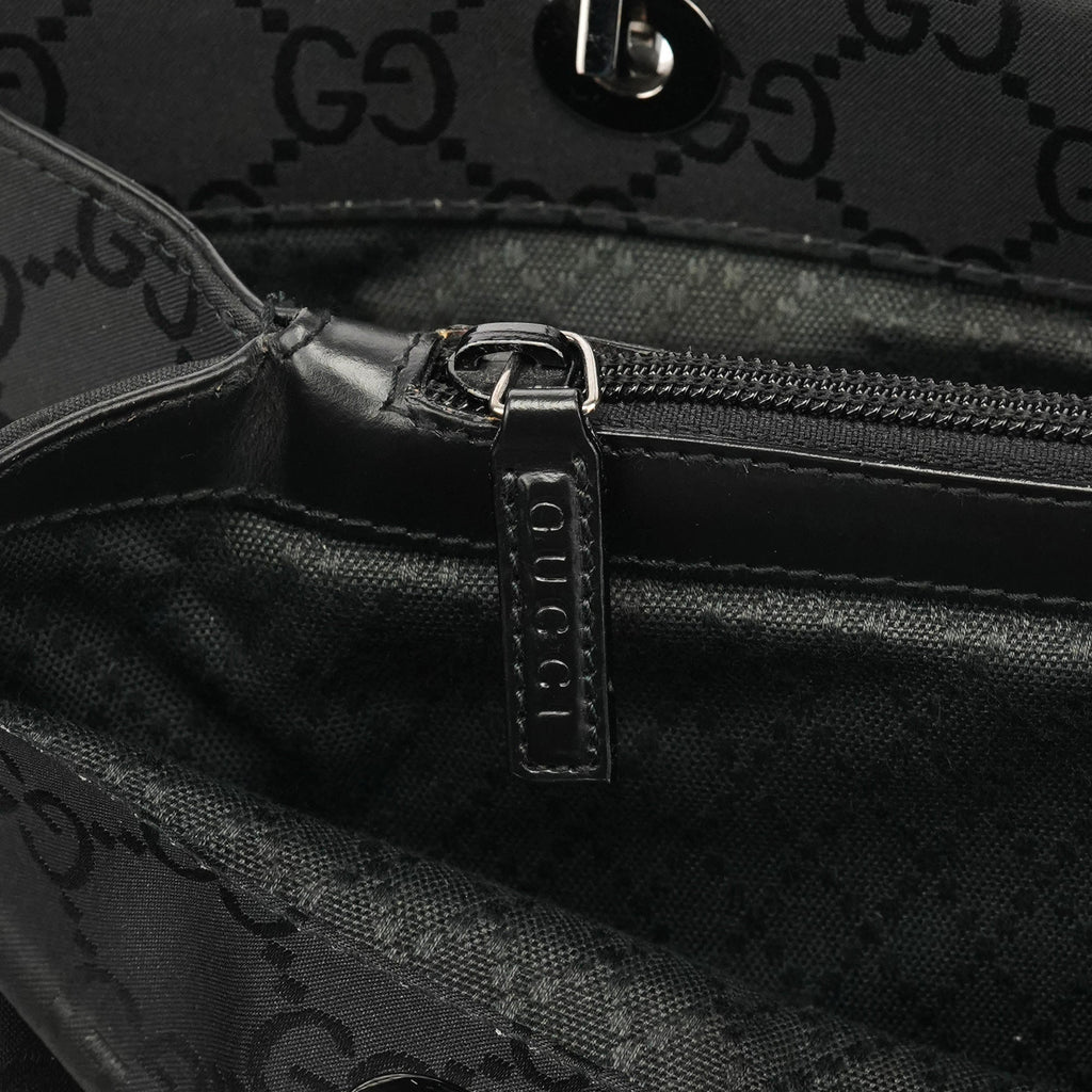 002 1010 Black GG Bamboo Tote Bag