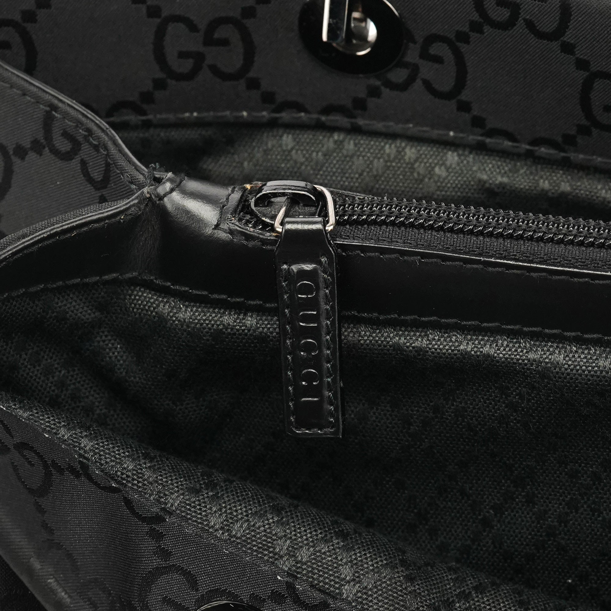002 1010 Black GG Bamboo Tote Bag