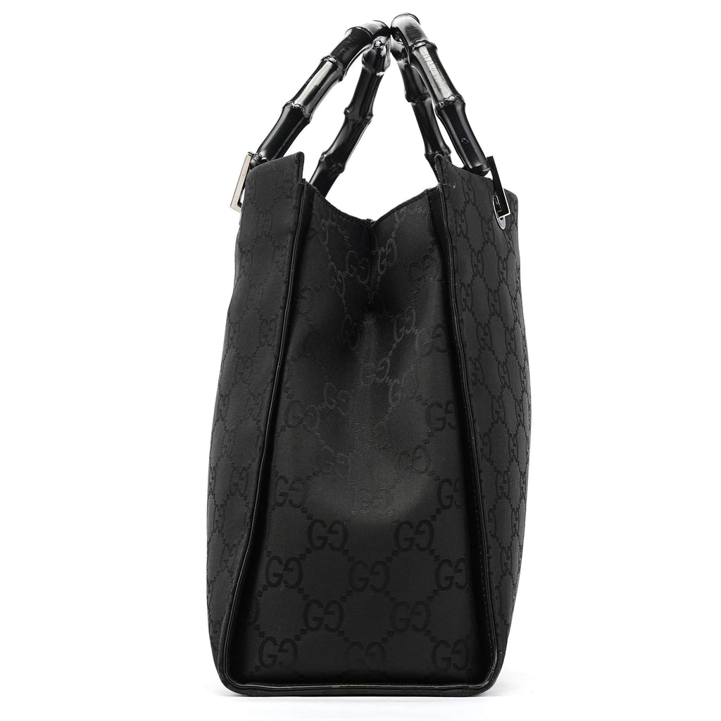 002 1010 Black GG Bamboo Tote Bag