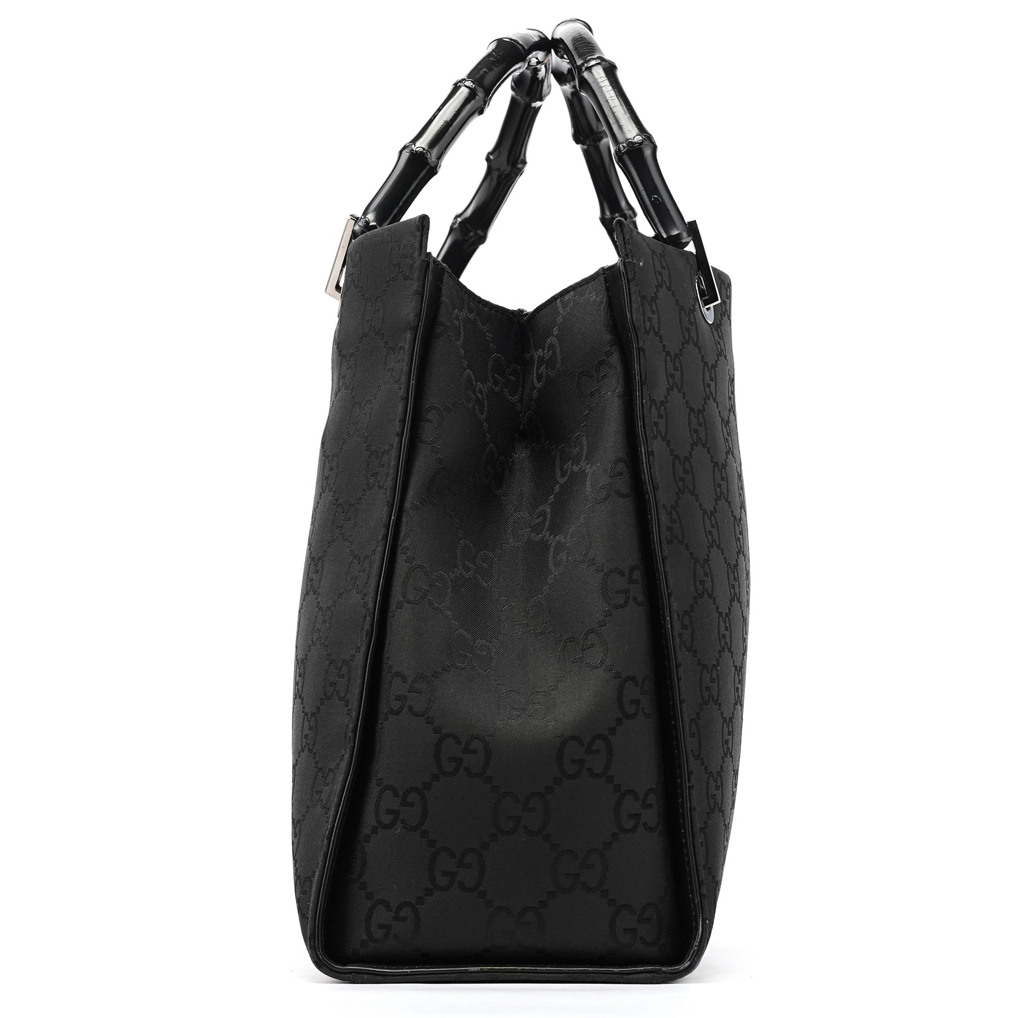002 1010 Black GG Bamboo Tote Bag