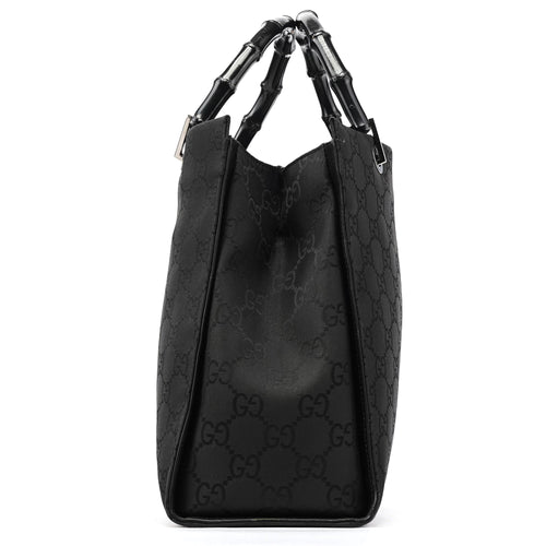 002 1010 Black GG Bamboo Tote Bag