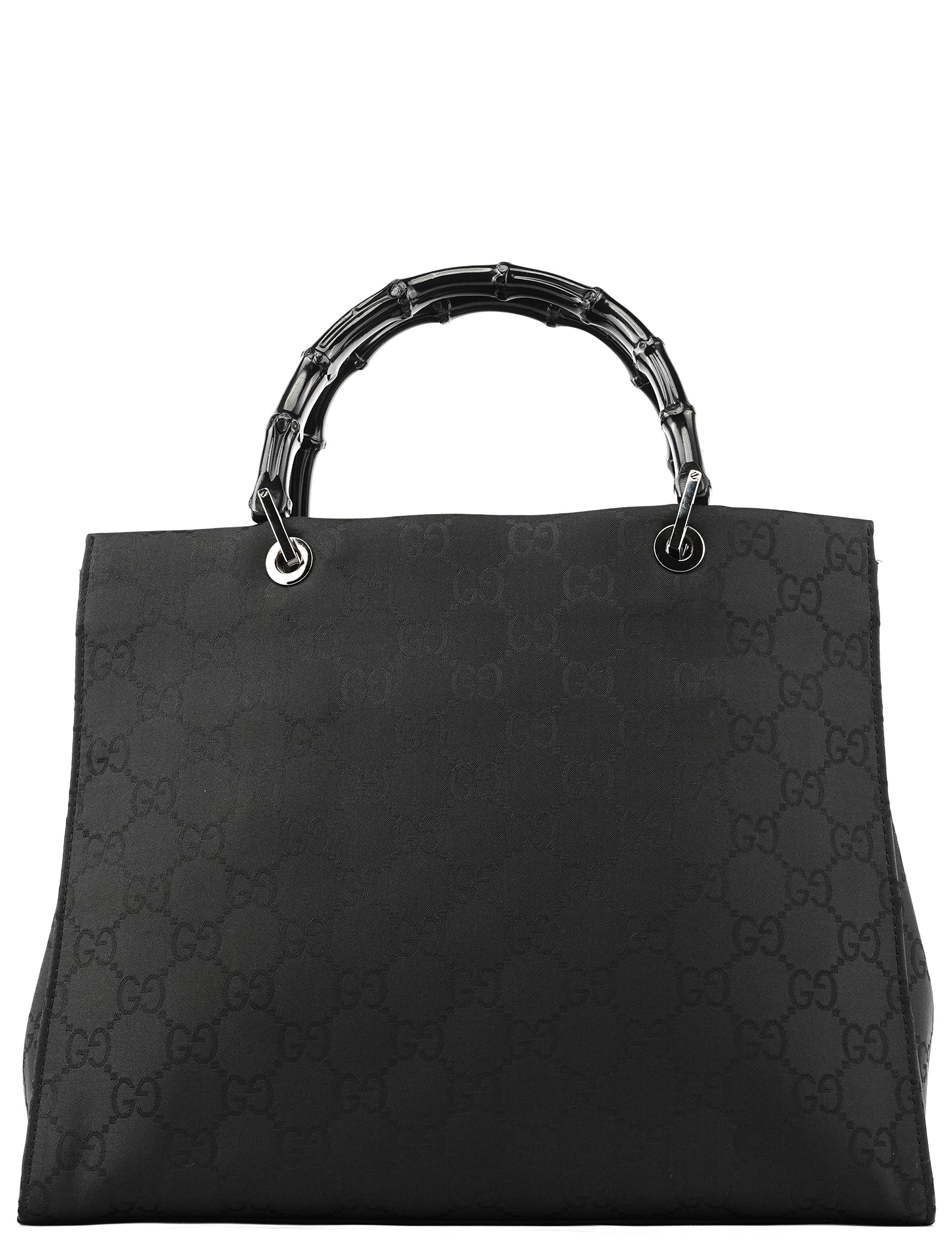 002 1010 Black GG Bamboo Tote Bag