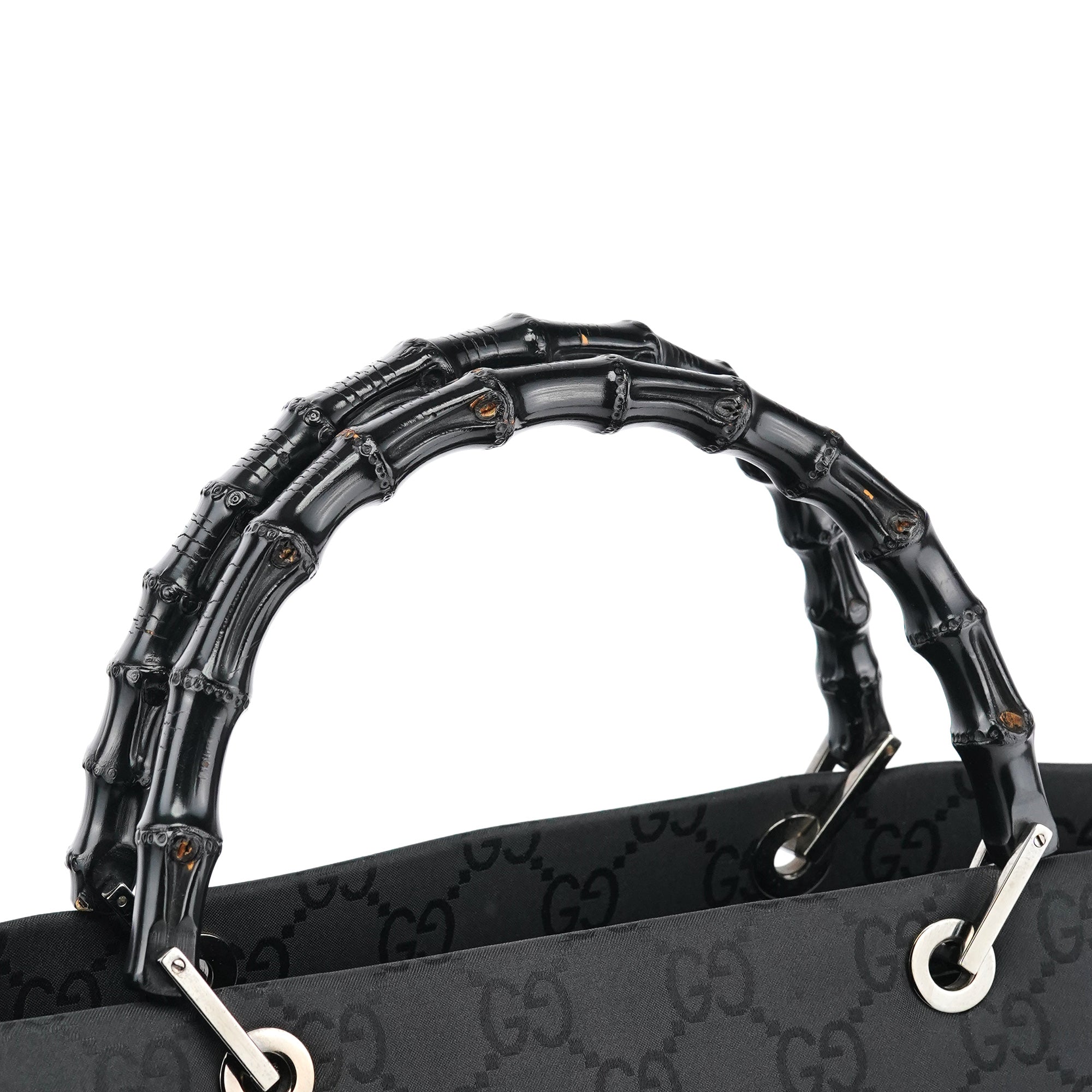 002 1015 Black GG Bamboo Tote Bag
