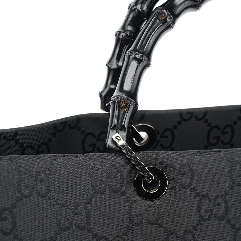 002 1015 Black GG Bamboo Tote Bag