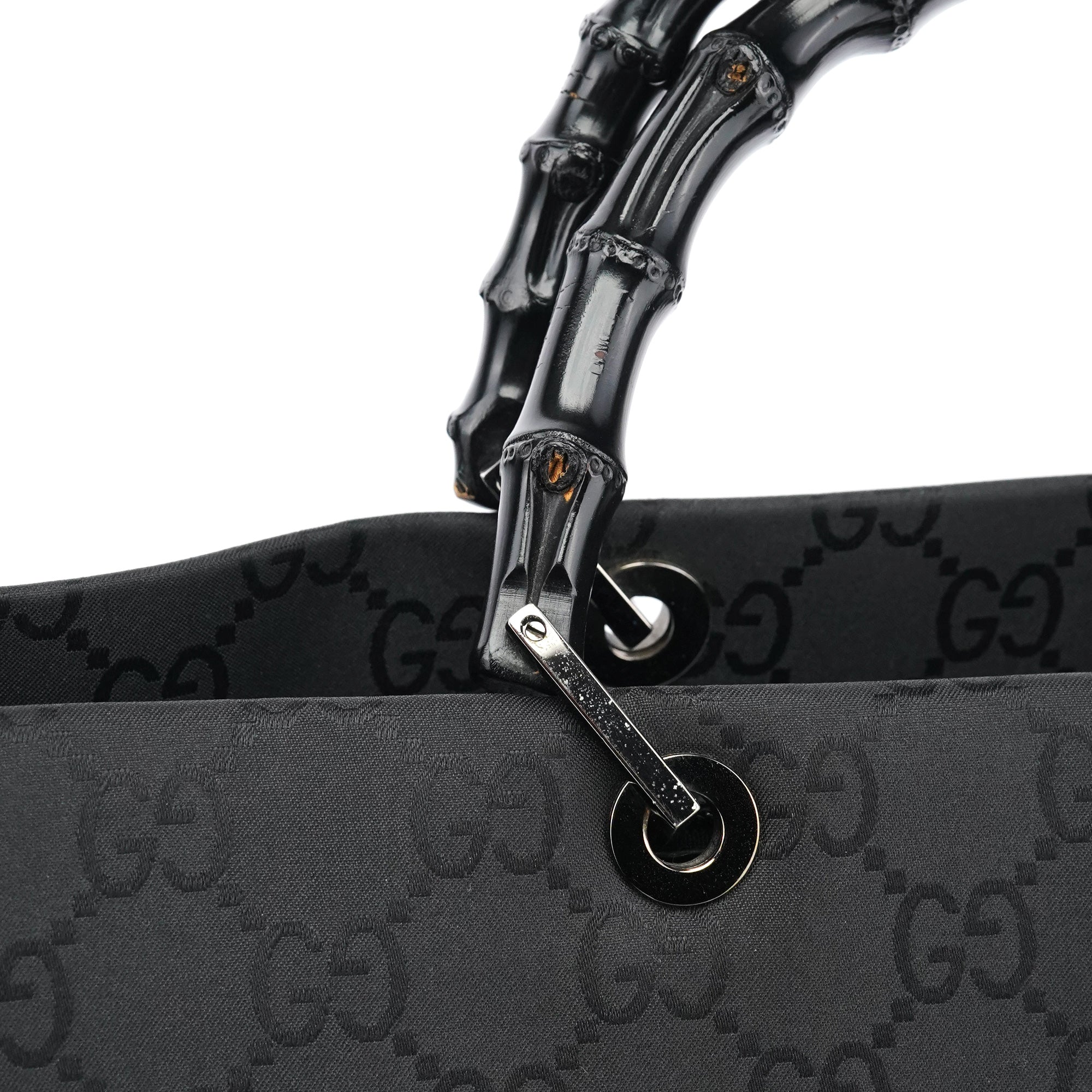 002 1015 Black GG Bamboo Tote Bag