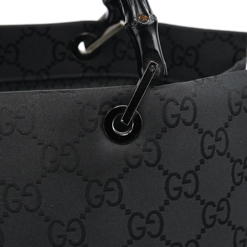 002 1015 Black GG Bamboo Tote Bag