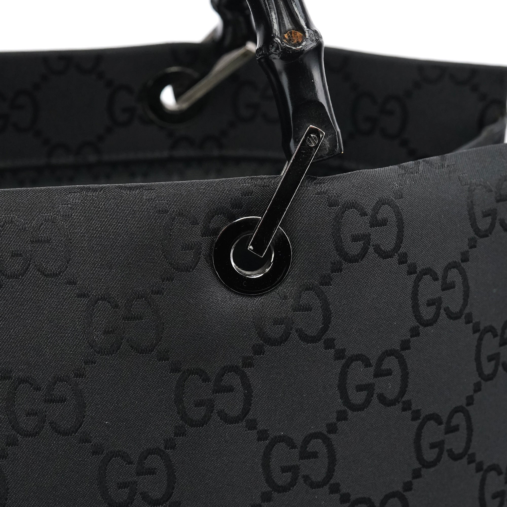 002 1015 Black GG Bamboo Tote Bag