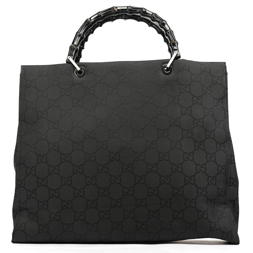 002 1015 Black GG Bamboo Tote Bag