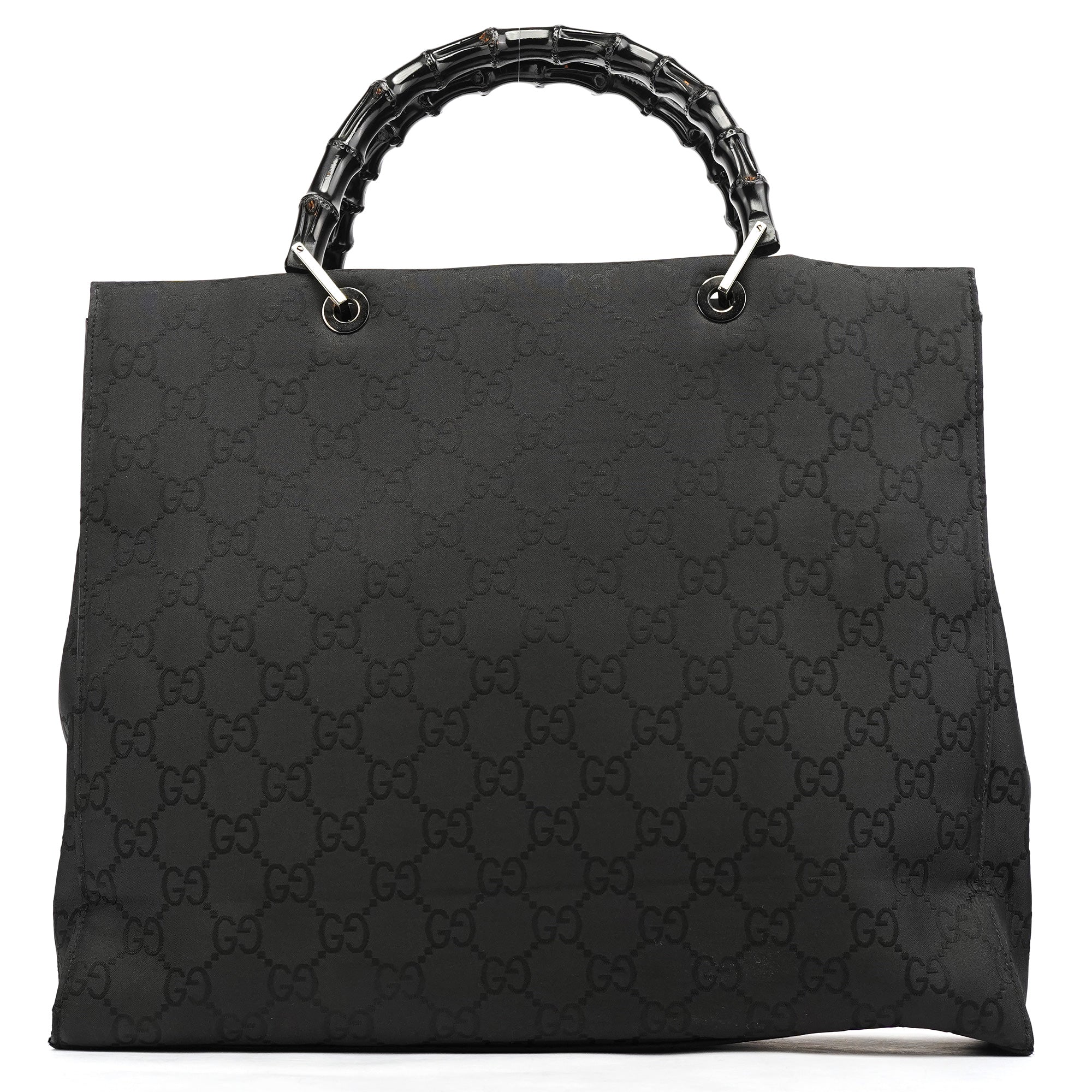002 1015 Black GG Bamboo Tote Bag