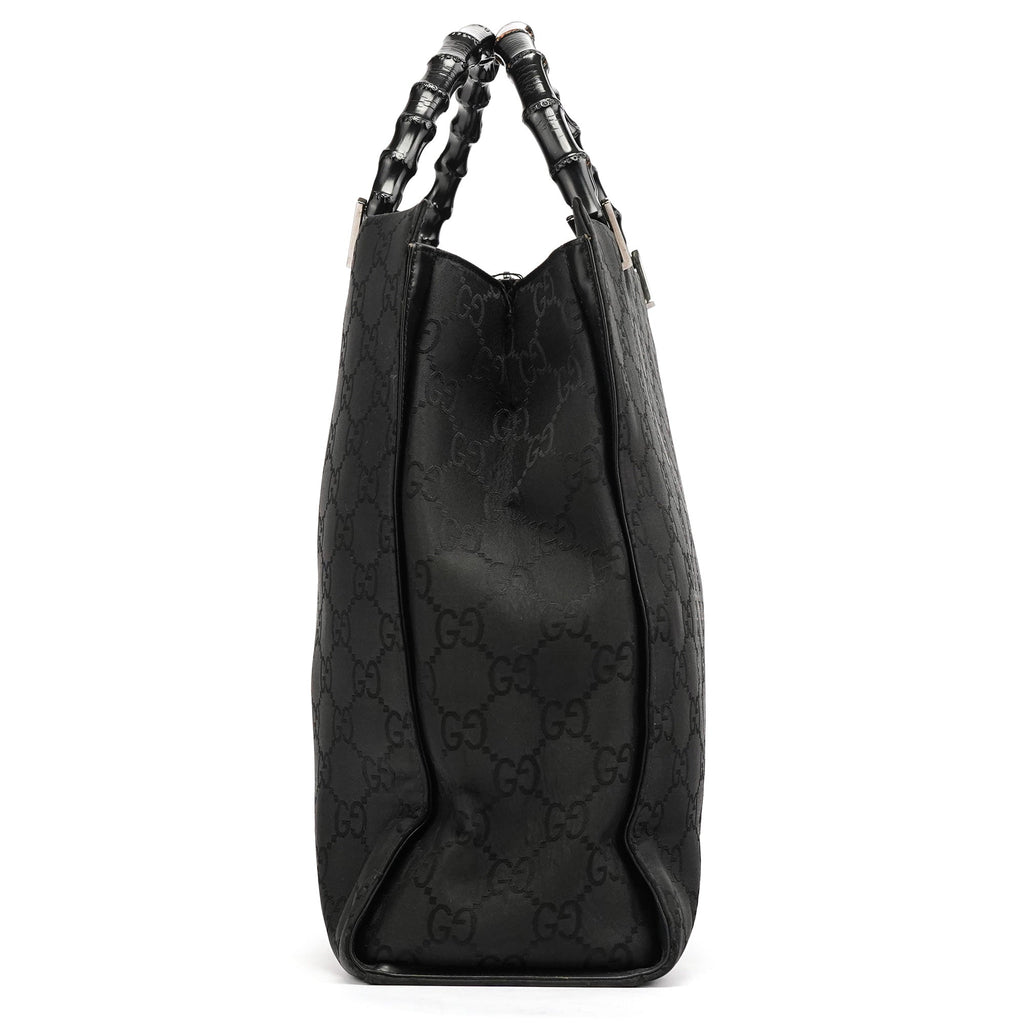 002 1015 Black GG Bamboo Tote Bag