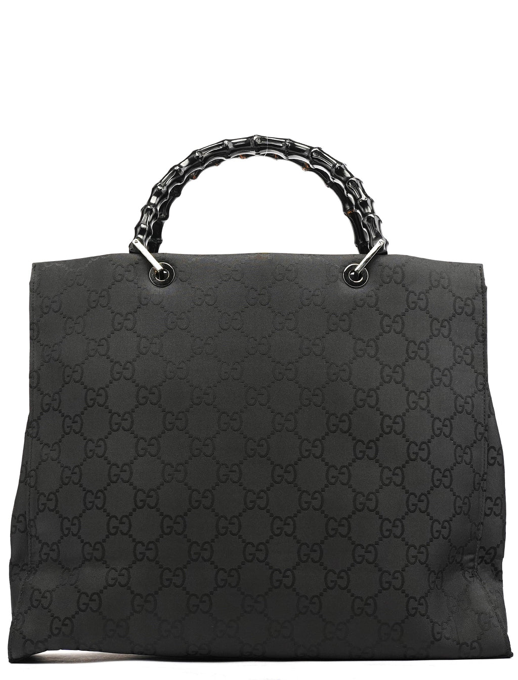 002 1015 Black GG Bamboo Tote Bag